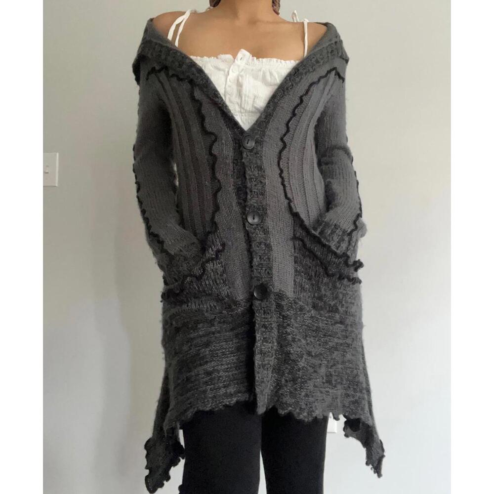 Comfy grey long button up cardigan sweater